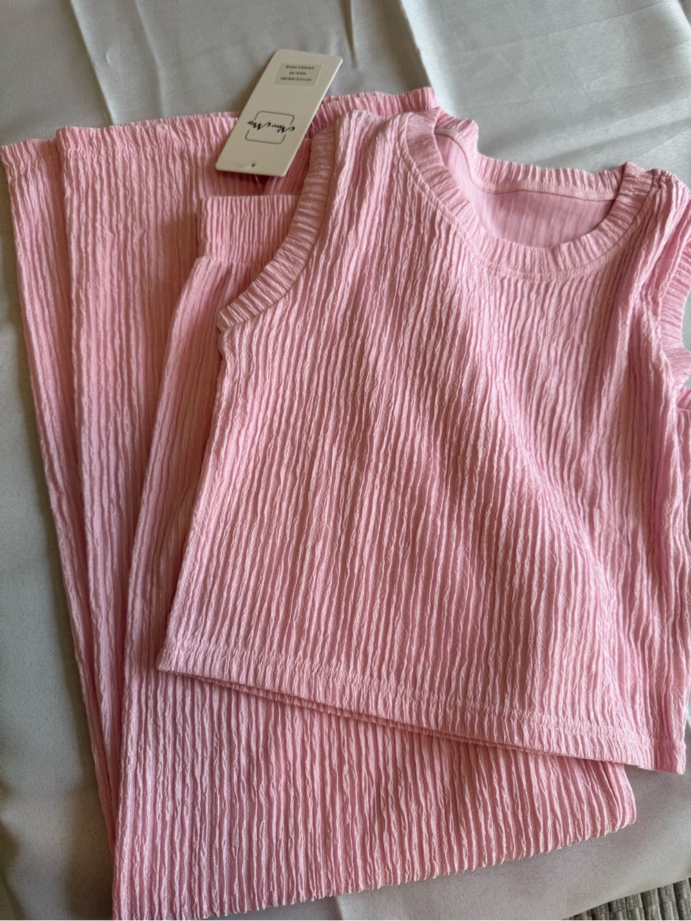 New Mix Pink Textured Tank Top & Matching Pants Set